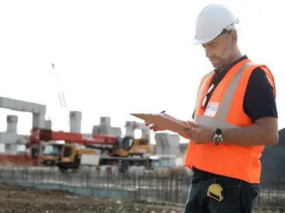 Pracownik budowy latem